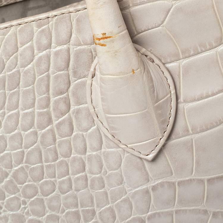 Pre Owned Furla Offwhite Croc Embossed Leather Martha Tote