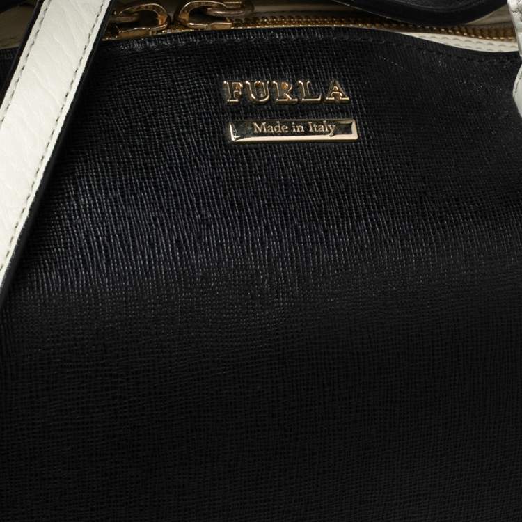 Pre Owned Furla Black/White Leather Convertible Satchel