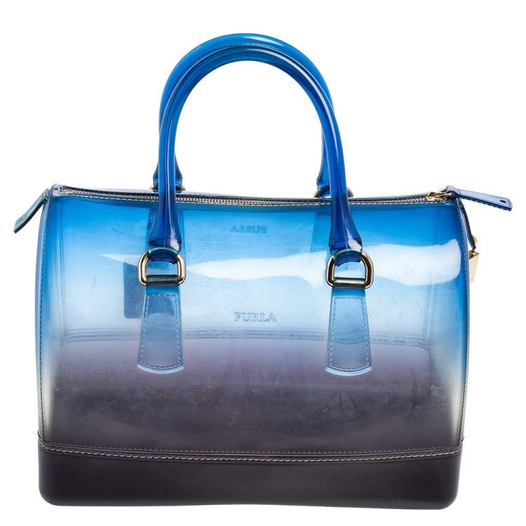 Pre Owned Furla Ombre Blue Rubber Medium Candy Satchel