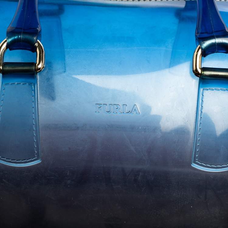 Pre Owned Furla Ombre Blue Rubber Medium Candy Satchel