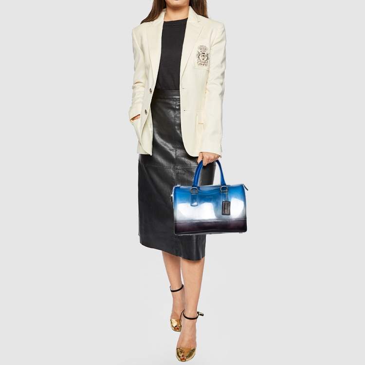 Pre Owned Furla Ombre Blue Rubber Medium Candy Satchel
