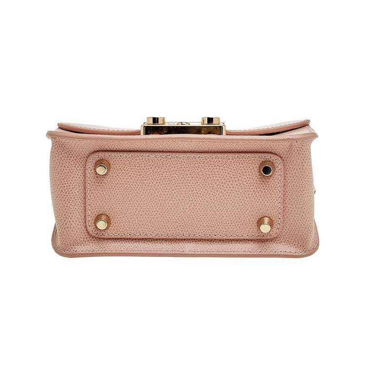 Pre Owned Furla Blush Pink Leather Mini Metropolis Chain Crossbody Bag