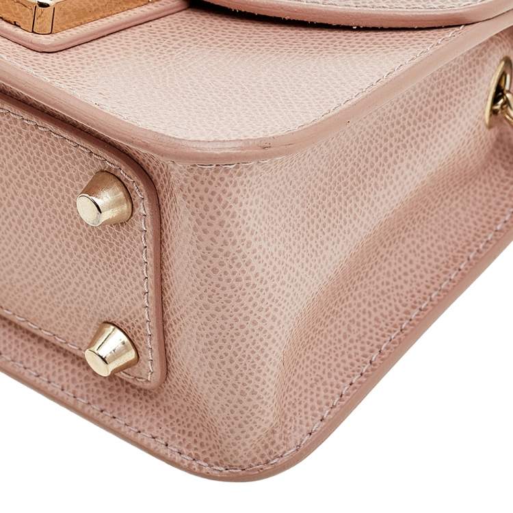 Pre Owned Furla Blush Pink Leather Mini Metropolis Chain Crossbody Bag