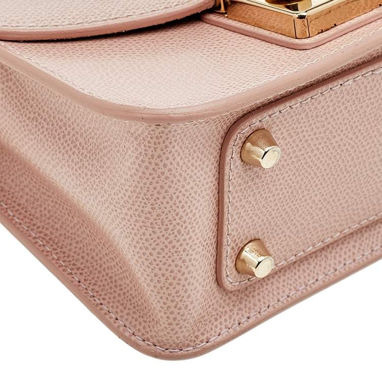 Pre Owned Furla Blush Pink Leather Mini Metropolis Chain Crossbody Bag