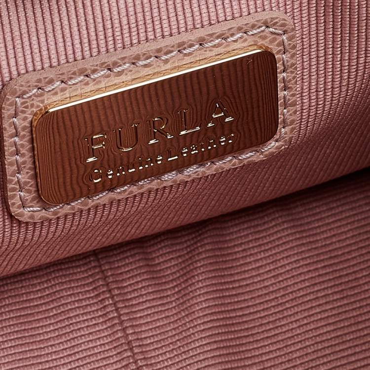 Pre Owned Furla Blush Pink Leather Mini Metropolis Chain Crossbody Bag