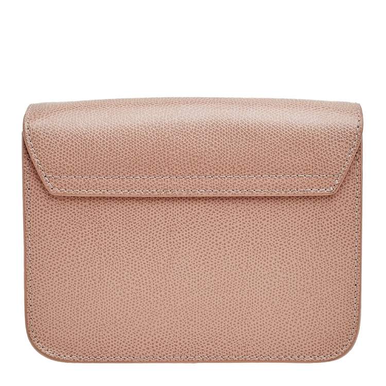 Pre Owned Furla Blush Pink Leather Mini Metropolis Chain Crossbody Bag