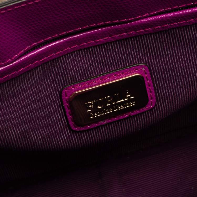 Pre Owned Furla Purple Bird and Floral Print Coated Canvas Metropolis Top Handle Bag