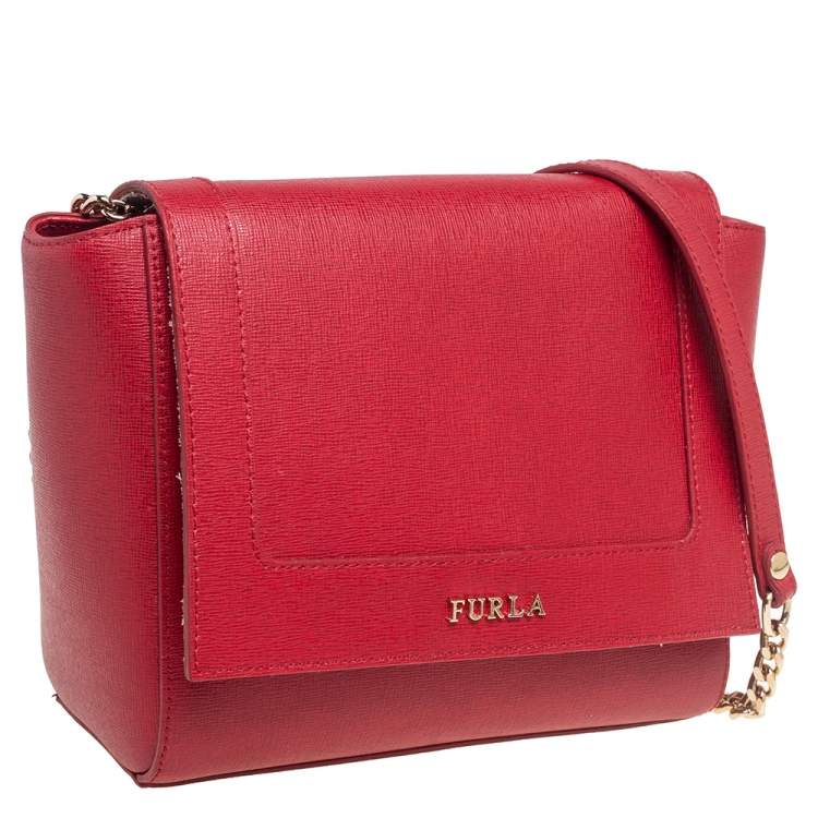 Pre Owned Furla Red Leather Mini Ginevra Shoulder Bag