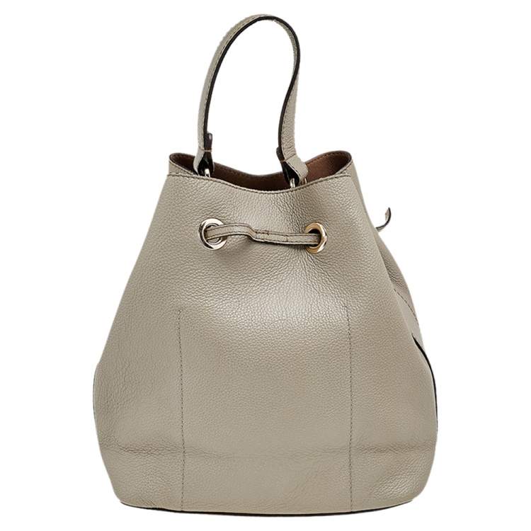 Pre Owned Furla Grey Leather Drawstring Bucket Bag