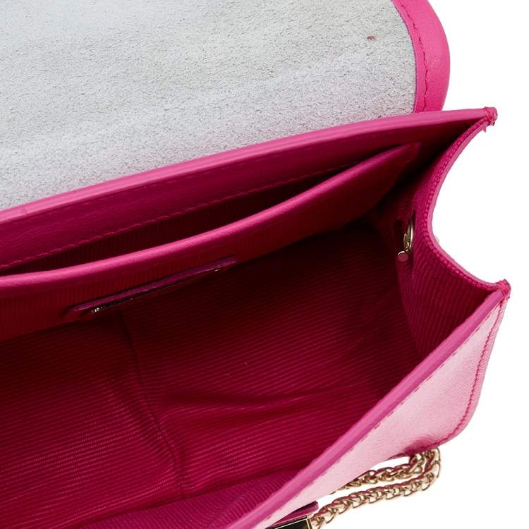 Pre Owned Furla Hot Pink Leather And Fur Mini Metropolis Crossbody Bag