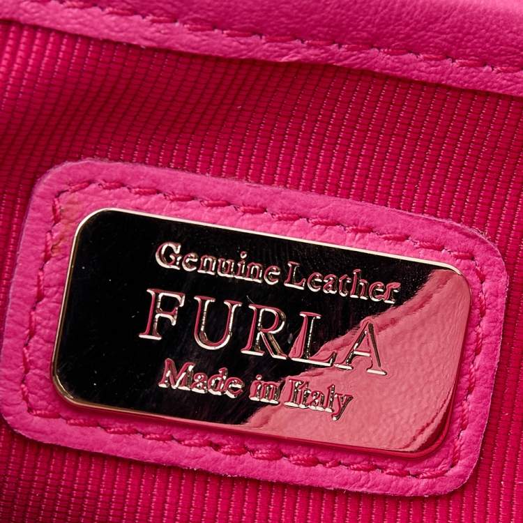 Pre Owned Furla Hot Pink Leather And Fur Mini Metropolis Crossbody Bag