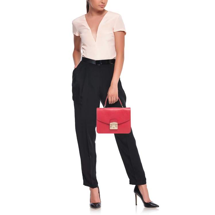 Pre Owned Furla Red Leather Metropolis Top Handle Bag