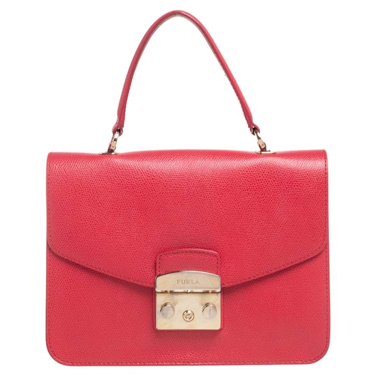 Pre Owned Furla Red Leather Metropolis Top Handle Bag