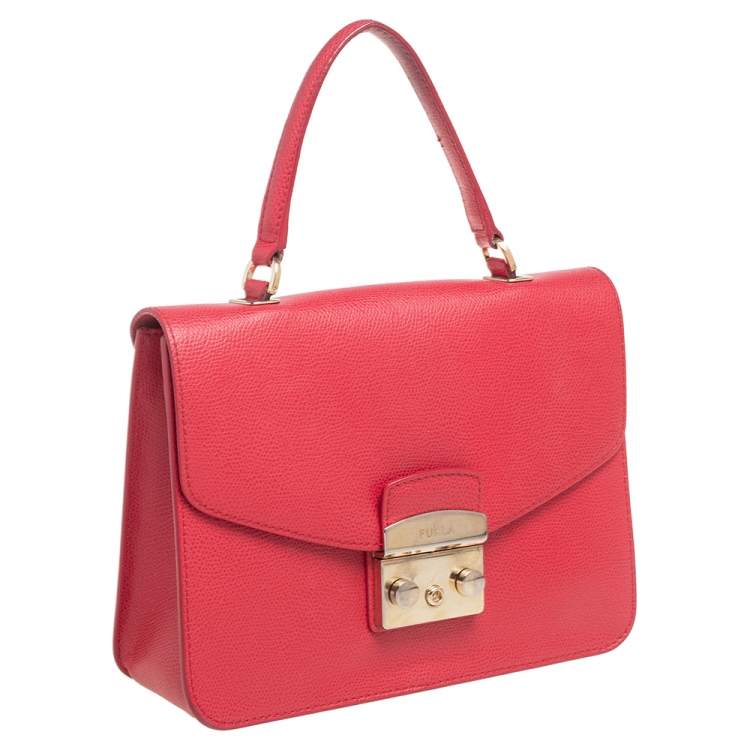 Pre Owned Furla Red Leather Metropolis Top Handle Bag
