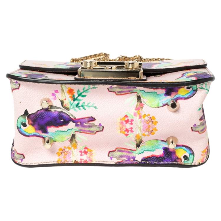 Pre Owned Furla Multicolor Bird Print Leather Mini Metropolis Chain Crossbody Bag