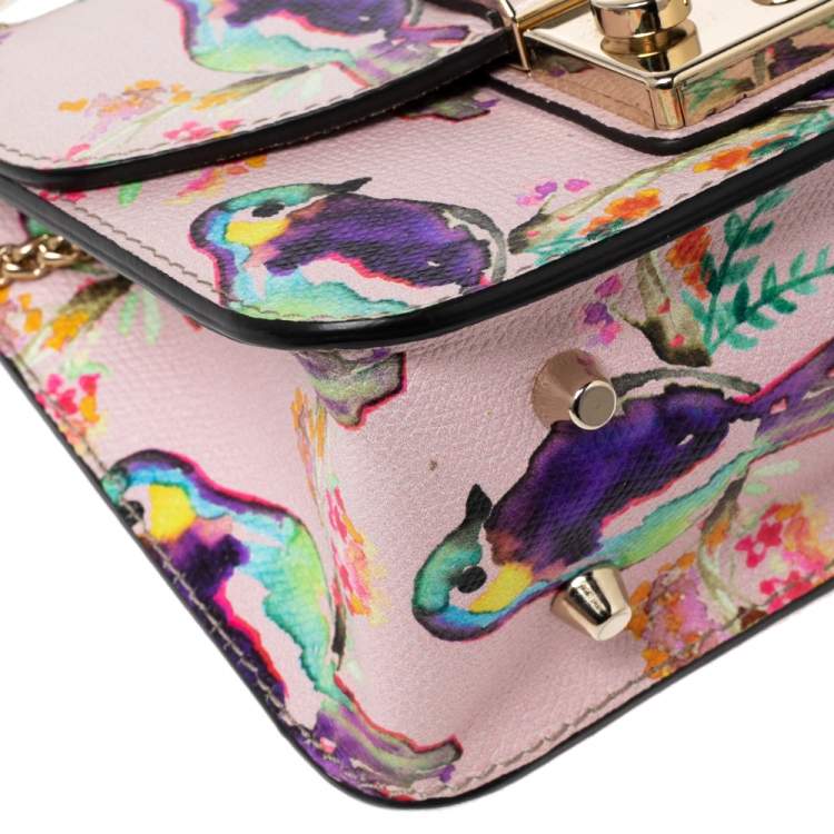 Pre Owned Furla Multicolor Bird Print Leather Mini Metropolis Chain Crossbody Bag