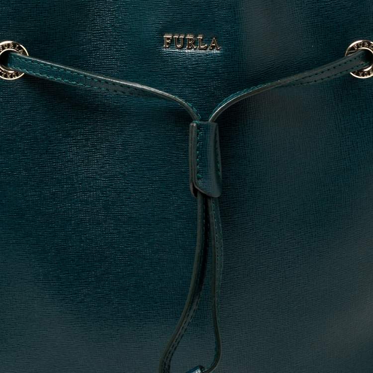 Pre Owned Furla Green Leather Drawstring Bucket Bag 