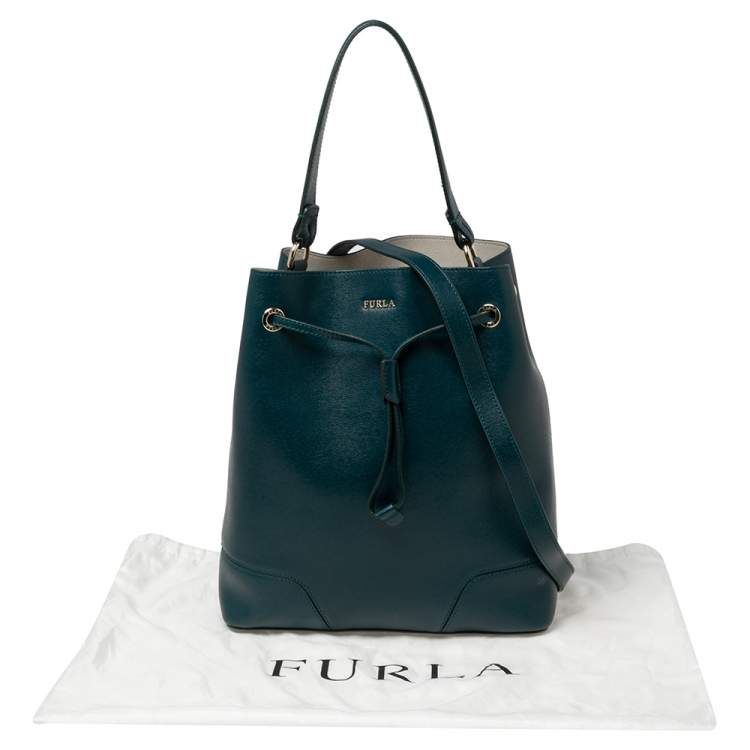 Pre Owned Furla Green Leather Drawstring Bucket Bag 