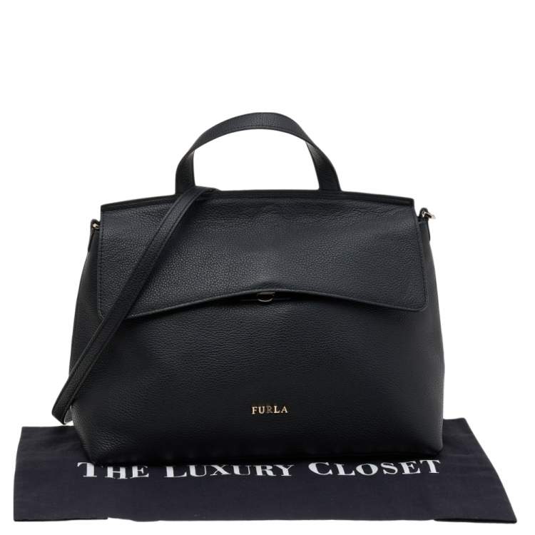 Pre Owned Furla Black Leather Top Handle Bag