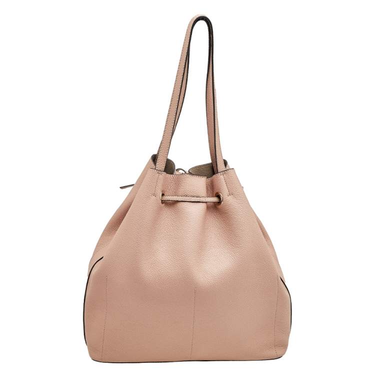 Pre Owned Furla Beige Leather Medium Costanza Drawstring Bucket Bag