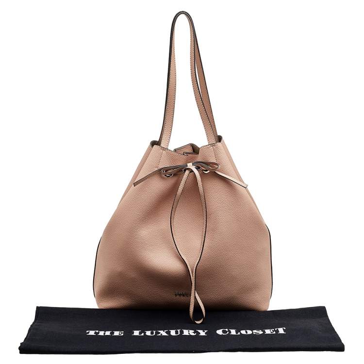 Pre Owned Furla Beige Leather Medium Costanza Drawstring Bucket Bag
