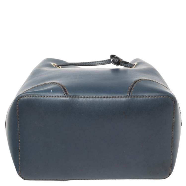 Pre Owned Furla Blue Leather Stacy Drawstring Bucket Bag