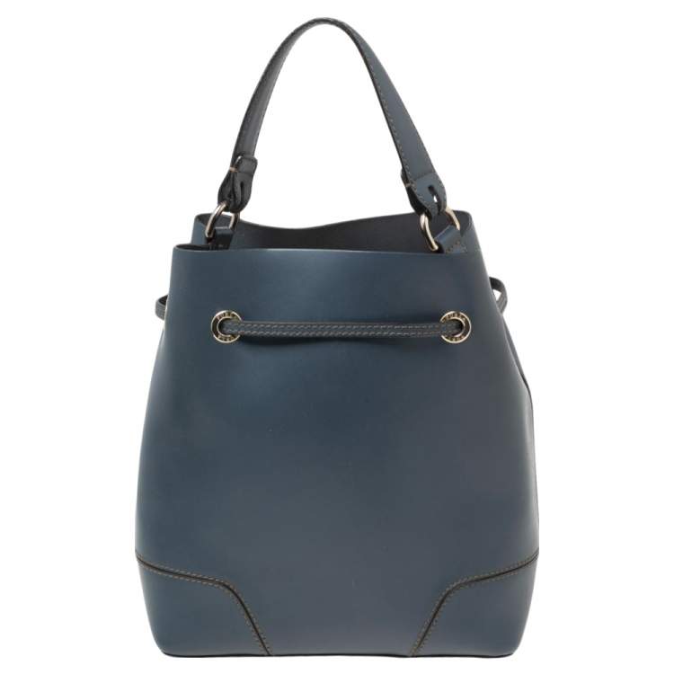 Pre Owned Furla Blue Leather Stacy Drawstring Bucket Bag