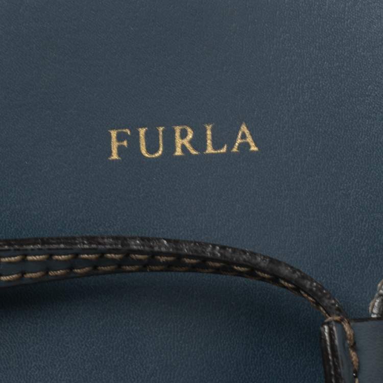 Pre Owned Furla Blue Leather Stacy Drawstring Bucket Bag