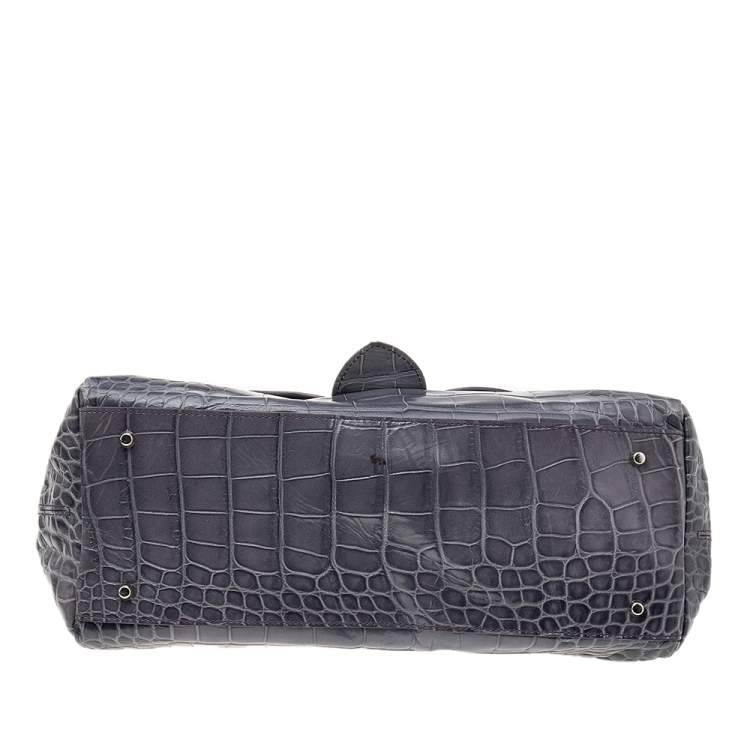 Pre Owned Furla Grey Croc Embossed Leather Top Handle Bag