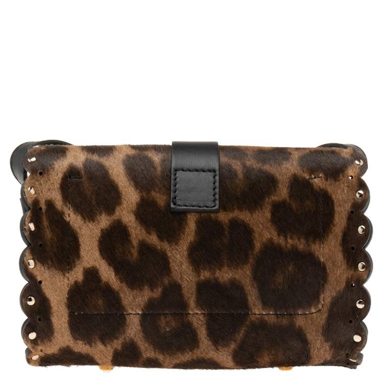 Pre Owned Furla Black/Brown Animal Print Pony Hair And Leather Amazzone Crossbody Bag