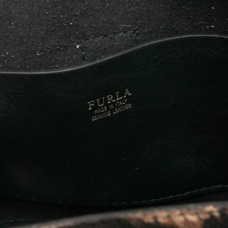 Pre Owned Furla Black/Brown Animal Print Pony Hair And Leather Amazzone Crossbody Bag