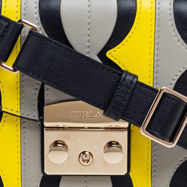 Pre Owned Furla Tri-Color Cut Out Leather Metropolis Crossbody Bag