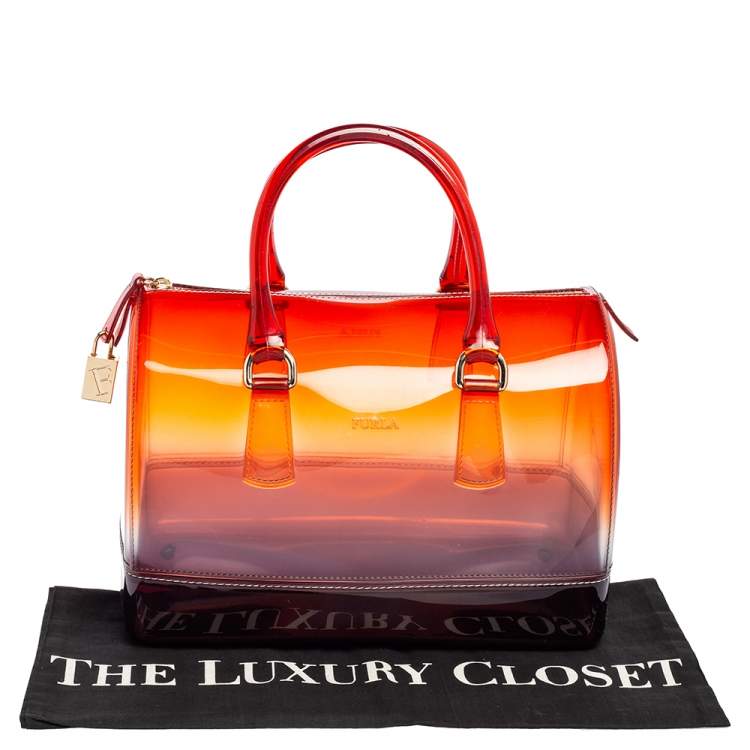 Pre Owned Furla Red/Black Rubber Medium Candy Satchel