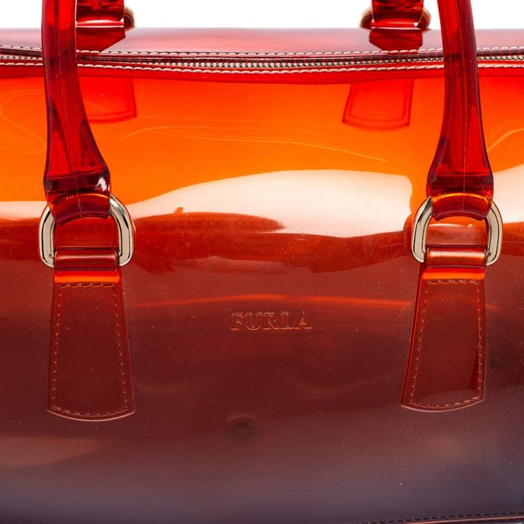 Pre Owned Furla Red/Black Rubber Medium Candy Satchel