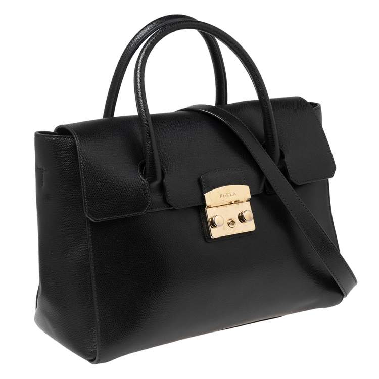 Pre Owned Furla Black Leather Metropolis Tote