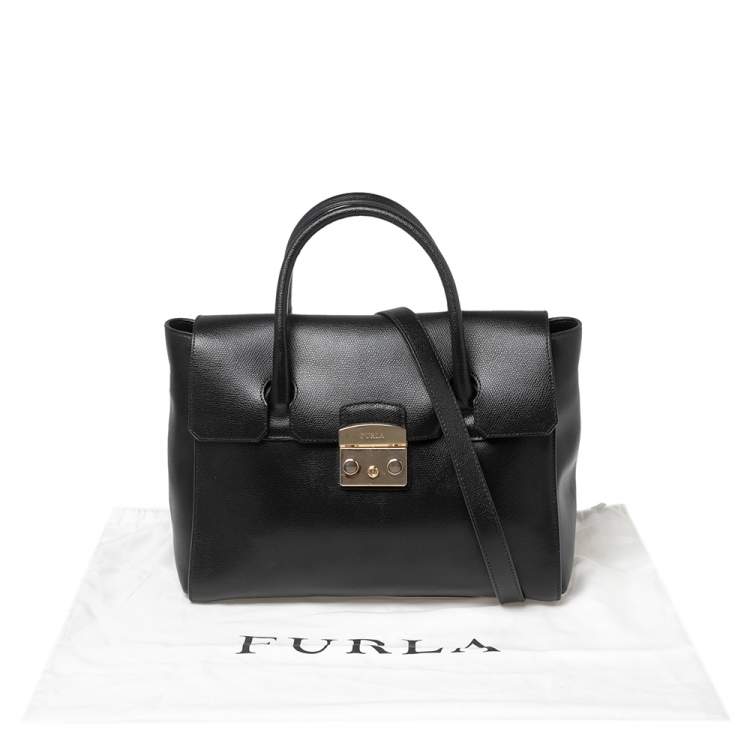 Pre Owned Furla Black Leather Metropolis Tote