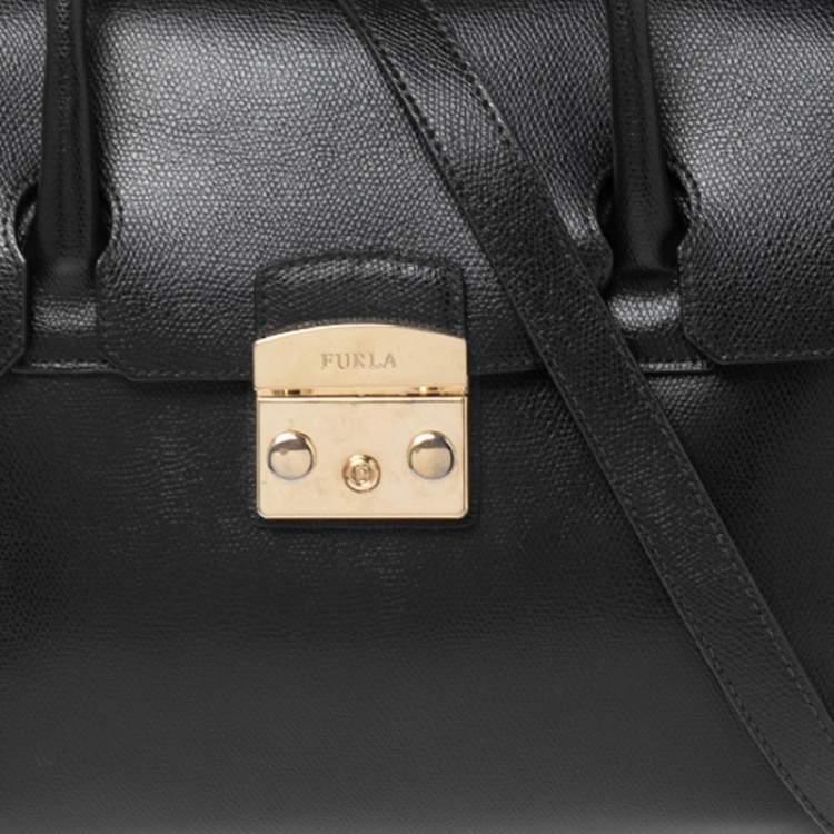 Pre Owned Furla Black Leather Metropolis Tote