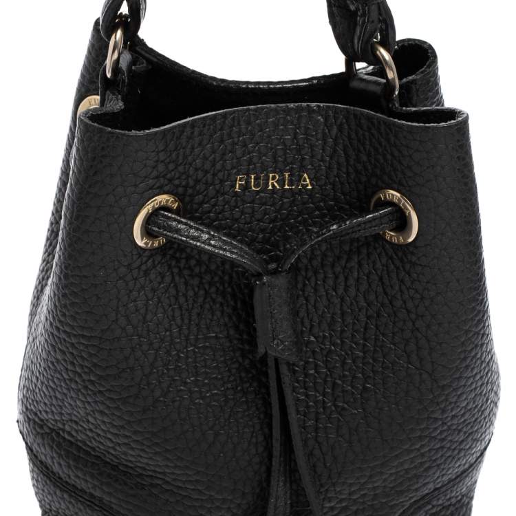 Pre Owned Furla Black Leather Mini Stacy Bucket Bag