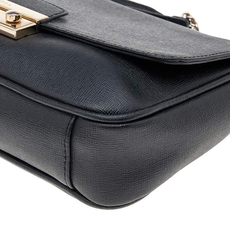 Pre Owned Furla Black Leather Julia Chain Shoulder Bag