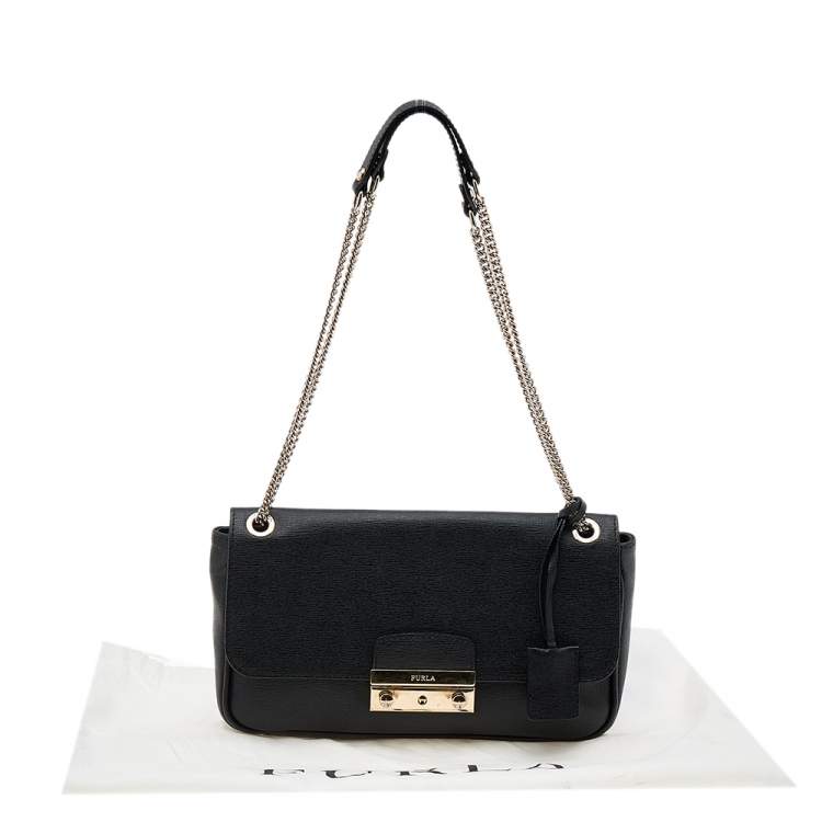 Pre Owned Furla Black Leather Julia Chain Shoulder Bag