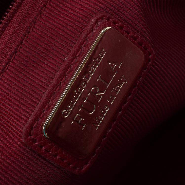 Pre Owned Furla Red Textured Leather Large Lotus Tote