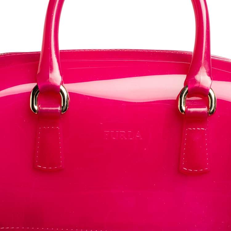 Pre Owned Furla Dark Pink Rubber Small Candy Satchel