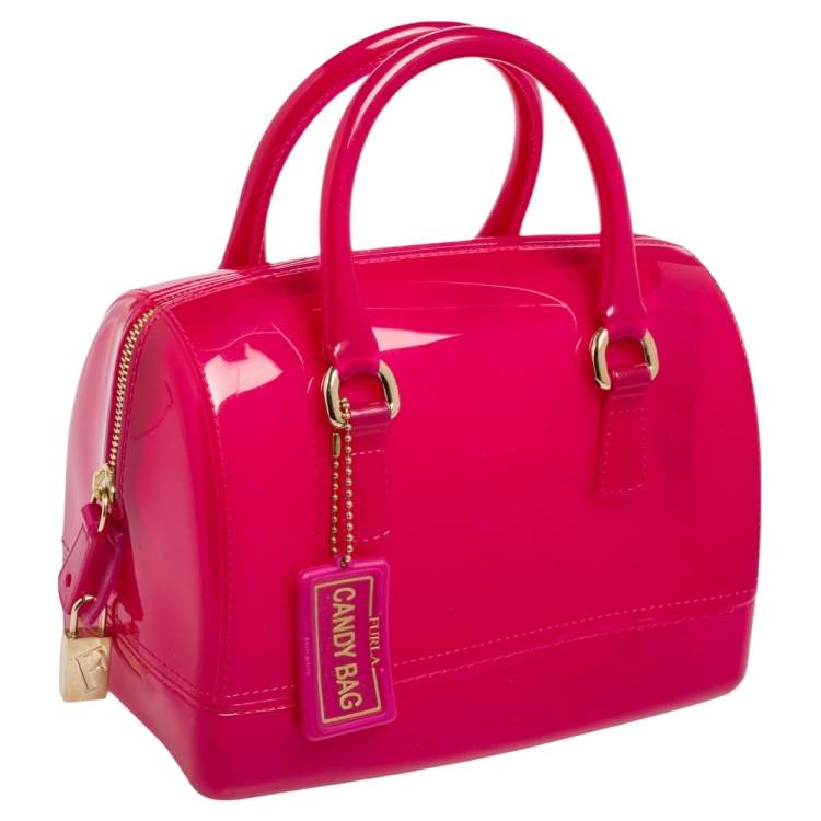 Pre Owned Furla Dark Pink Rubber Small Candy Satchel