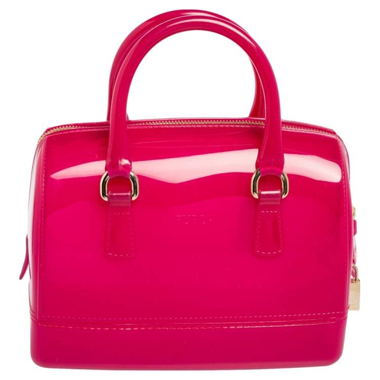 Pre Owned Furla Dark Pink Rubber Small Candy Satchel