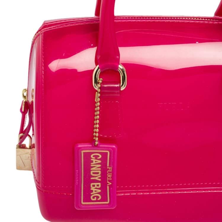 Pre Owned Furla Dark Pink Rubber Small Candy Satchel