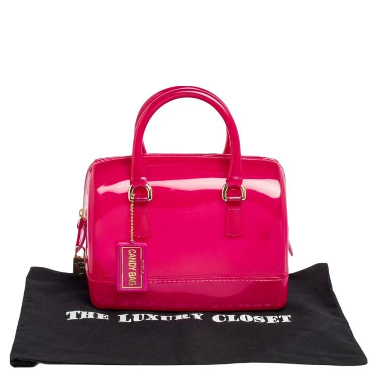 Pre Owned Furla Dark Pink Rubber Small Candy Satchel