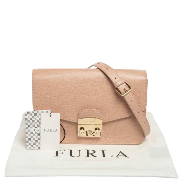 Pre Owned Furla Moonstone Leather Small Metropolis Crossbody Bag