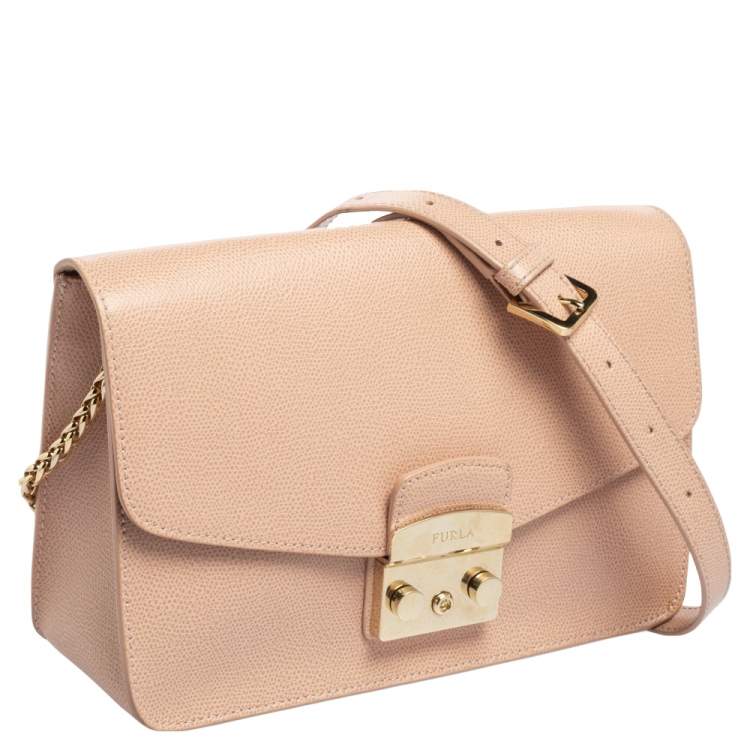 Pre Owned Furla Moonstone Leather Small Metropolis Crossbody Bag