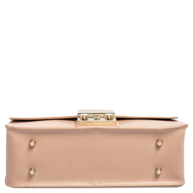 Pre Owned Furla Moonstone Leather Small Metropolis Crossbody Bag