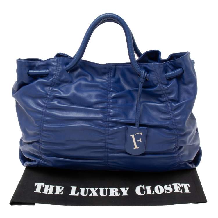 مملوكة مسبقًا Furla Blue Leather Carmen Pleated Tote